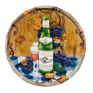 Vintage Ceramic 3D Wine Bottle Wall Plate Grape Morcom 1995 Vineyard Decor
